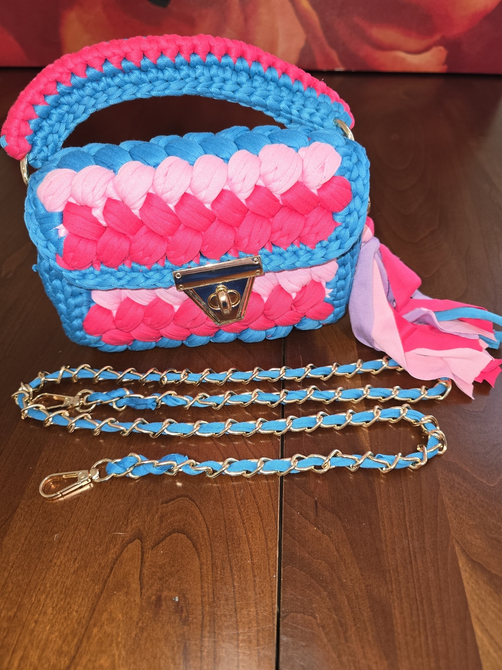 Bright Braided Crochet Crossbody Bag in Turquoise & Pink, Brand New without tags